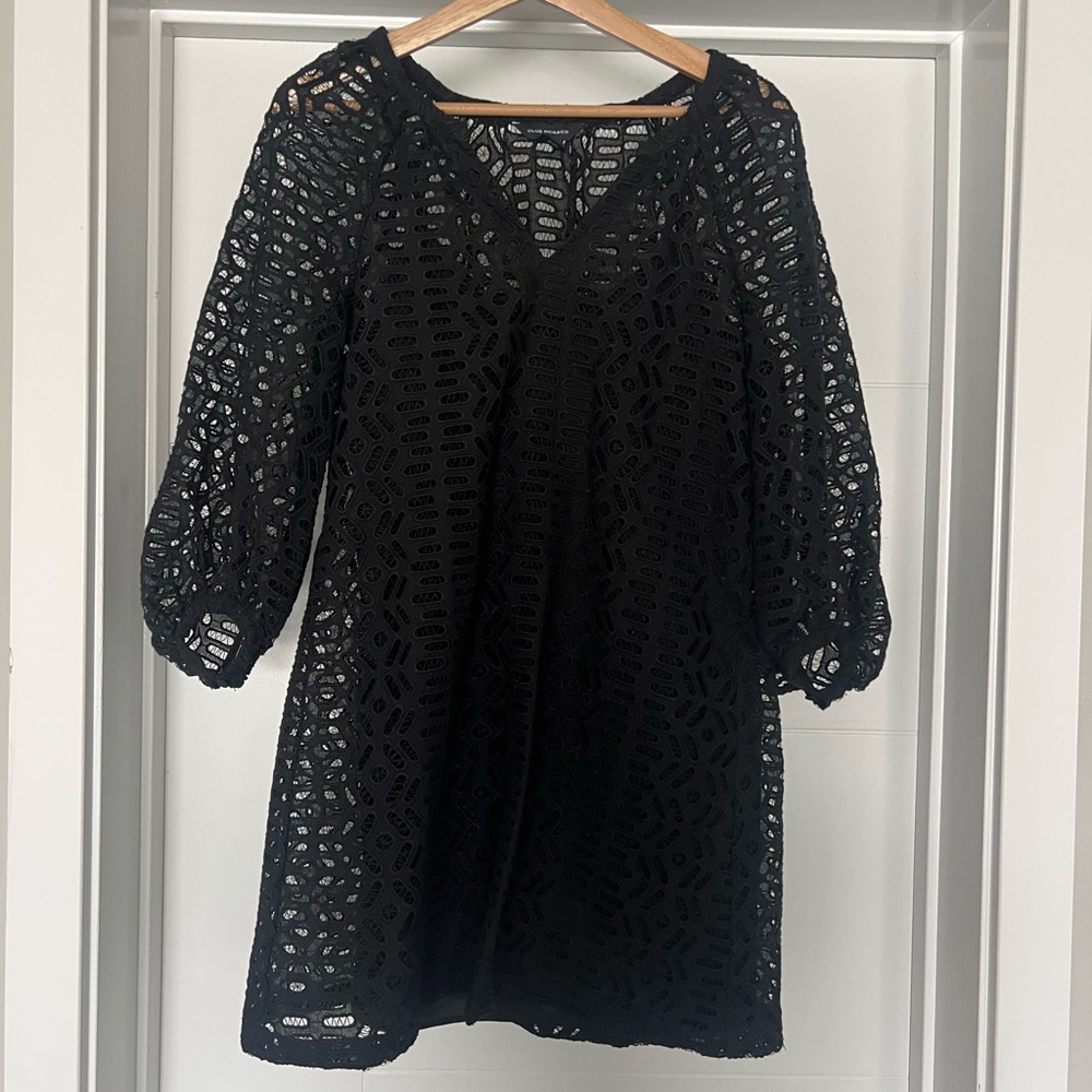 Club Monaco Black V Neck Eyelet Dress - Size XS